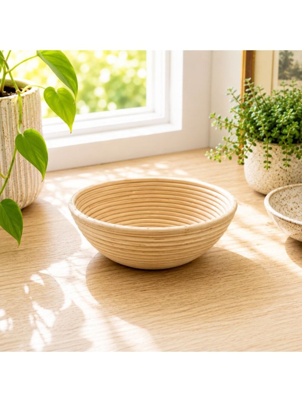 Handcrafted Rattan Bread Proofing Basket / 10-Inch Round Banneton Dough Bowl / N